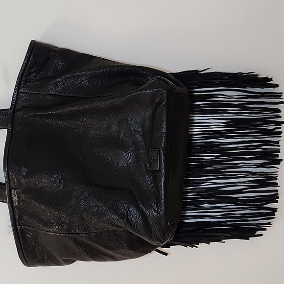 Frye Vivian Leather Fringe Tote Bag black  fringe trim - Picture 14 of 15